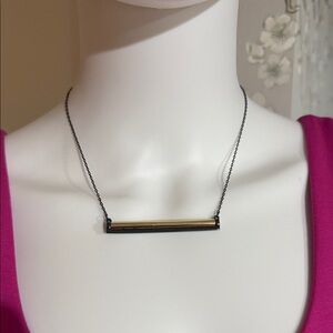 French Connection Gold Bar Necklace with Black Chain